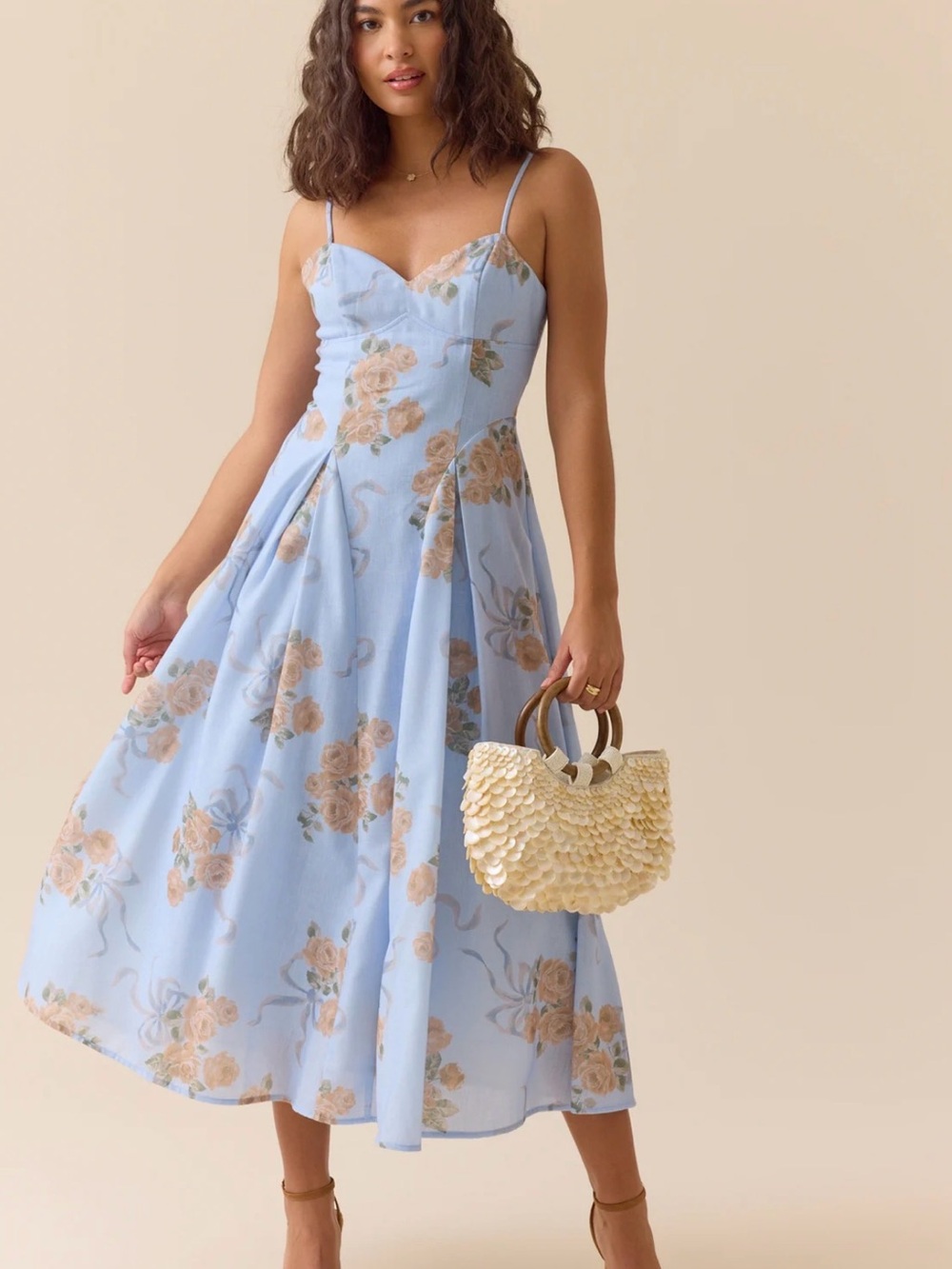 Altar'd State Powder Blue Floral Midi Dress